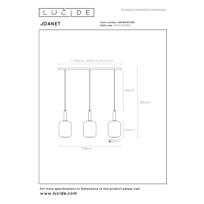 Lampa wisząca 3L smoke grey JOANET 45494/03/65 Lucide